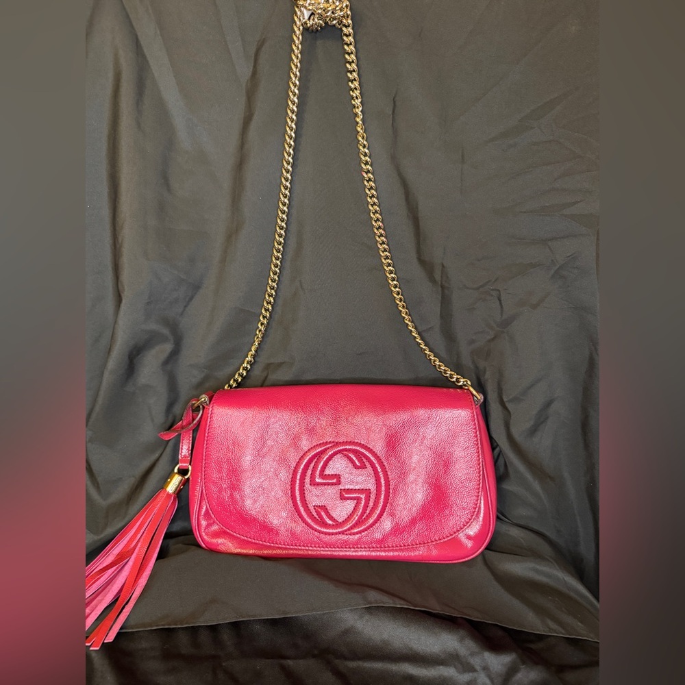 Gucci Sho Fuchsia/Pink Patent Leather Crossbody/Shoulder/Clutch Bag with COA